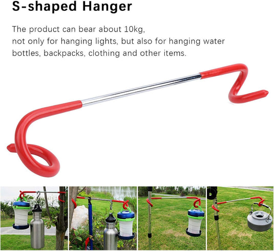 Buachois 3-delige buiten campingtent haak hanger multifunctionele camping lantaarn houder S-vormige lantaarnhaak hanger tweerichtings universele haak voor buiten camping vissen reizen avontuur (rood)