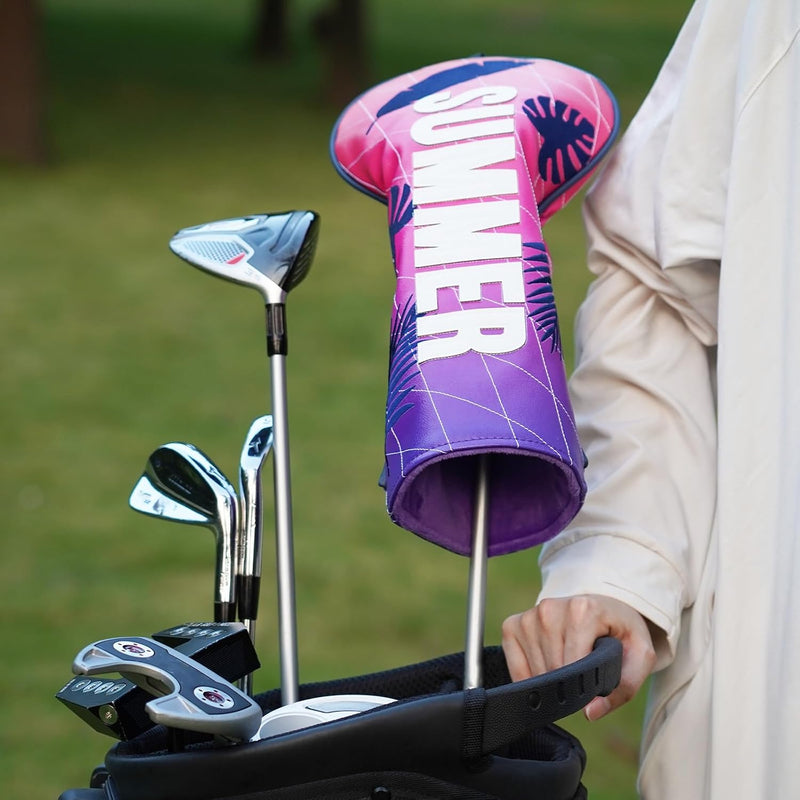 Laden Sie das Bild in Galerie -Viewer, Golfclub-Schutzhülle aus Kunstleder mit sommerlicher Stickerei für 460cc-Driver – Driverhülle – Golfzubehör
