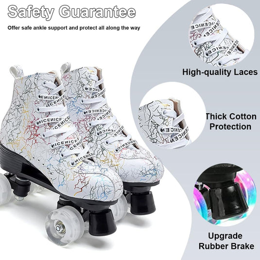 ERNAN Rolschaatsen met 4 wielen, parallelle skates met lichtgevende wielen, klassieke high-top, rolschaatsen voor volwassenen, meisjes, kinderen, beginners, maat 37-43