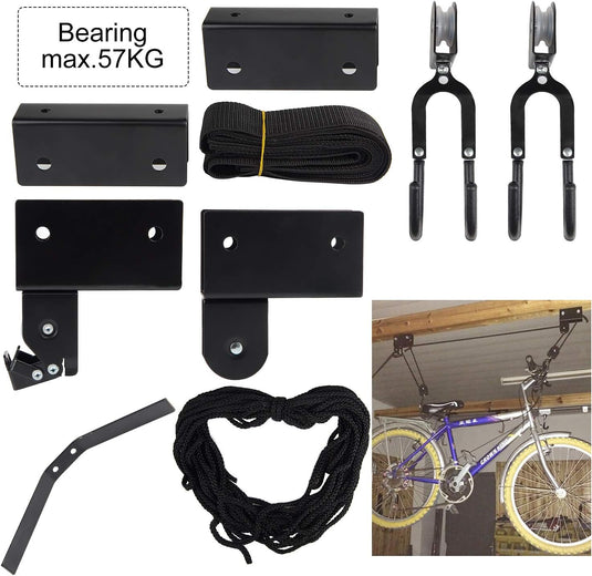 EXLECO Fietshouder plafond max. 57 kg universele fietslift met haak en touwhouder, geschikt voor fietsen en jachten