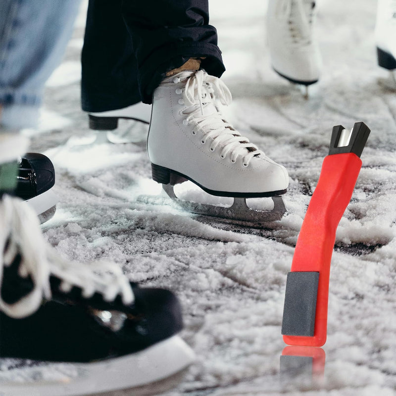 Laad afbeelding in Galerijviewer, Dubbelzijdige schaatsslijper rood met keramische V-groef
