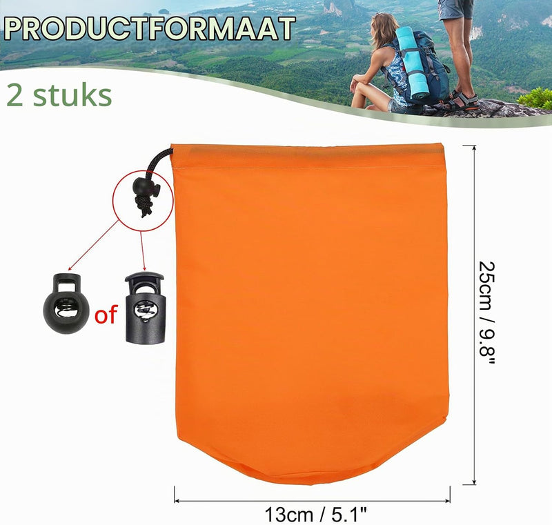 Załaduj obraz do przeglądarki galerii, Waterdichte opbergzakken 2 stuks 13 x 25 cm met trekkoord donkergrijs – stuff sacks – camping accessoires
