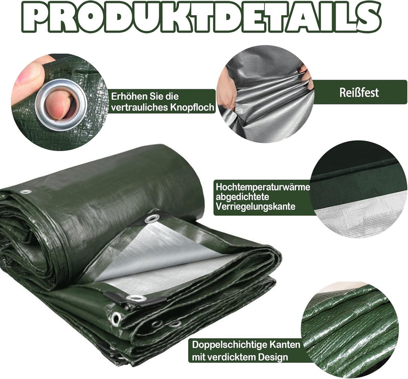 Load image into Gallery viewer, Waterdicht afdekzeil 4 x 5 meter 180 g/m² met ogen groen-zilver – PE dekzeil – beschermzeil
