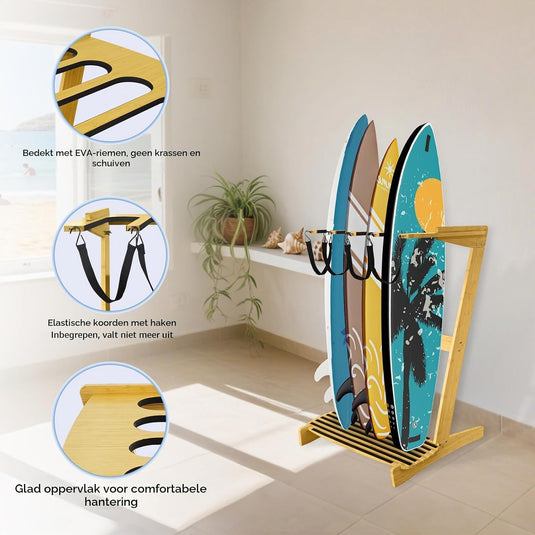 Surfboard wandrek voor 3 boards van staal met schuimbescherming – SUP longboard surfplank houder