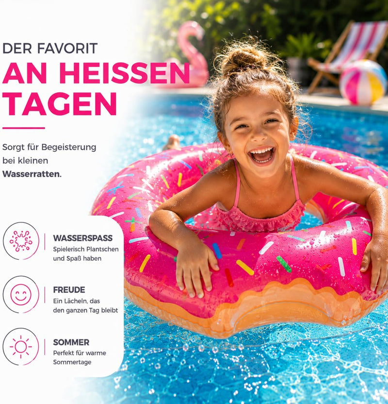 Load image into Gallery viewer, Opblaasbare gebeten donut roze Ø 120 cm zwemring zwemring - zwembad &amp; water met bekerhouder voor kinderen &amp; volwassenen (roze donut)
