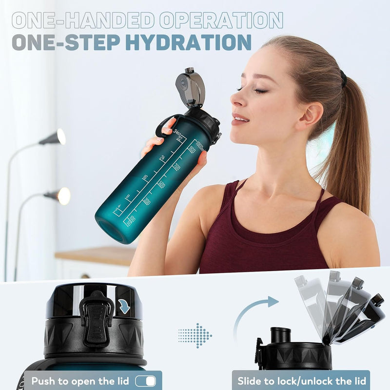 Laden Sie das Bild in Galerie -Viewer, Drinkfles 1 liter BPA-vrij met antislip grip en lekvrije sluiting – waterfles – sportfles
