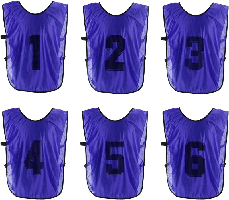 Laad afbeelding in Galerijviewer, Voetbal trainingshesjes 6 stuks genummerd 1 tot 6 voor volwassenen – teamvesten – sporthesjes
