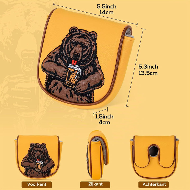 Chargez l'image dans la visionneuse de la galerie, Golf putter beschermhoes met bierdrinkende beer borduurwerk voor DF3 hamerputters – mallet headcover – putterbescherming
