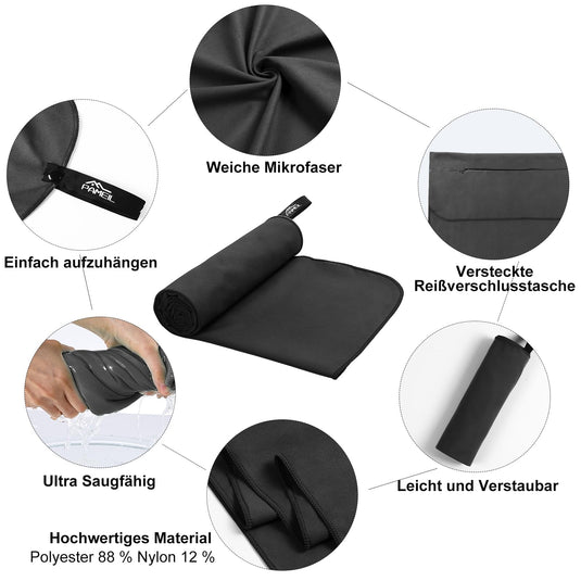 Fitnesshanddoek Microvezel 120x50 cm Sneldrogend met Ritsvak – Sporthanddoek – Reishanddoek