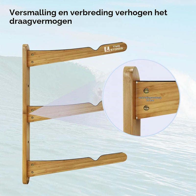 Laden Sie das Bild in Galerie -Viewer, Surfboard wandrek voor 3 boards van staal met schuimbescherming – SUP longboard surfplank houder
