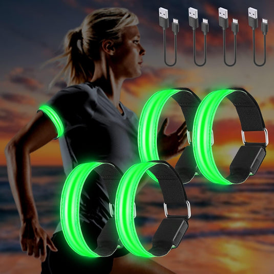 MOLBORY Led-armband, USB, 4 stuks, reflecterende ledband, lichtband, voor kinderen, reflecterende band, licht voor joggen, hardlopen, sport