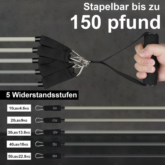 Pilates bar set met 5 weerstandsbanden en accessoires