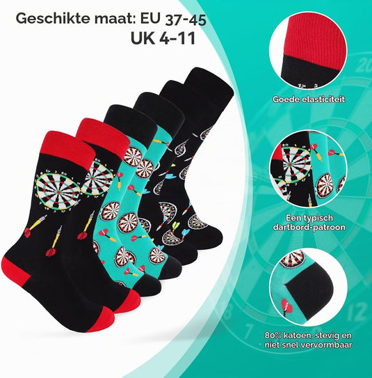 Chaussettes de fléchettes 3 paires en coton avec motif de fléchettes pour hommes taille 39-46 – vêtements de fléchettes – cadeau pour joueur de fléchettes