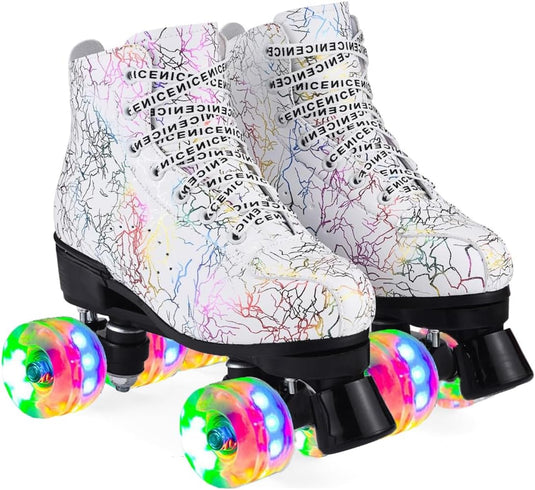 ERNAN Rolschaatsen met 4 wielen, parallelle skates met lichtgevende wielen, klassieke high-top, rolschaatsen voor volwassenen, meisjes, kinderen, beginners, maat 37-43