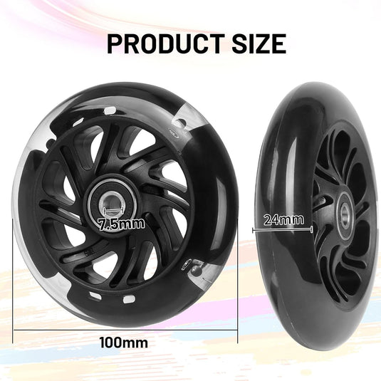 DBREAKS Lichtgevende stuntstep, wielen met ledverlichting, 100 mm, ABEC, 9 kogellagers, hardheid 88A, geschikt voor alle scooters (zwart)