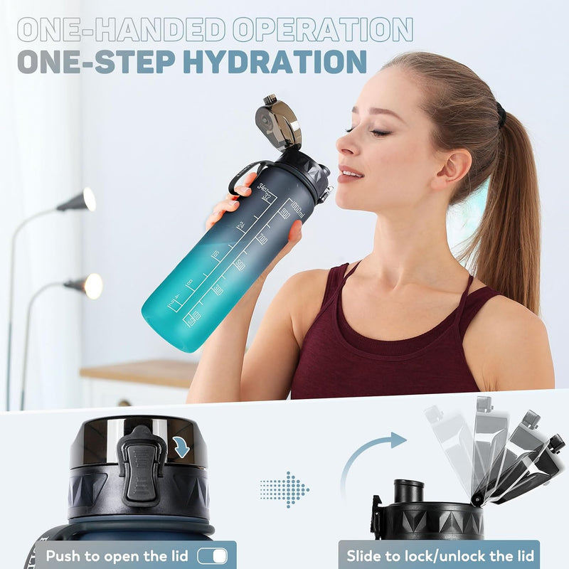 Laden Sie das Bild in Galerie -Viewer, Drinkfles 1 liter BPA-vrij met antislip grip en lekvrije sluiting – waterfles – sportfles
