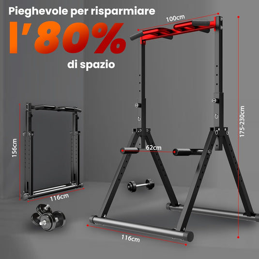 Opvouwbare power tower met verstelbare optrekstang en dip station tot 200 kg – pull-up bar – krachtstation