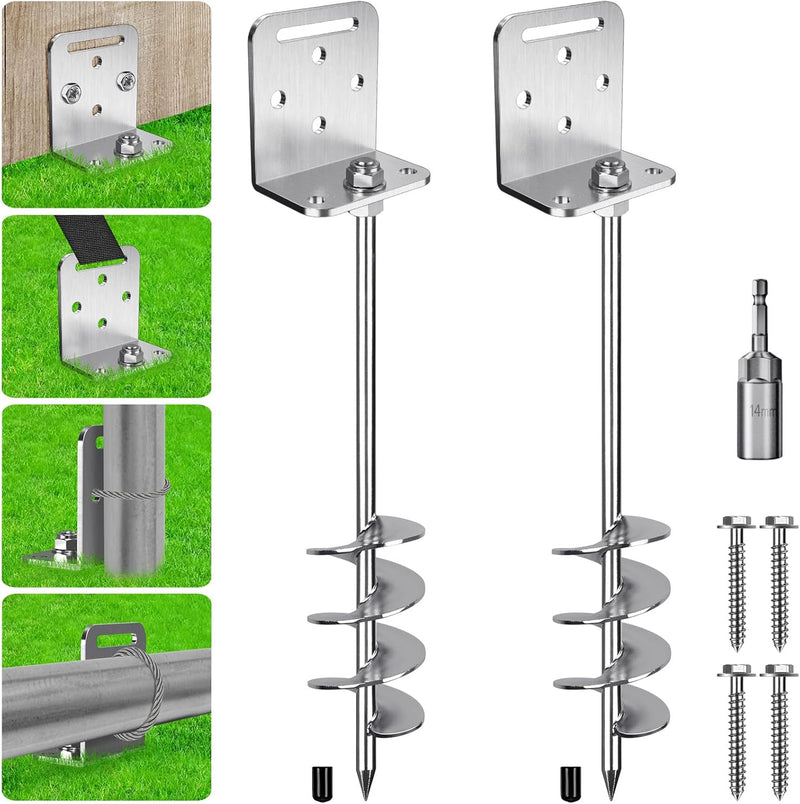 Laden Sie das Bild in Galerie -Viewer, Grondankers 6 stuks 60 cm heavy duty met L-beugels en booradapter – trampoline ankers – stormankers
