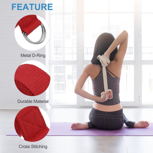 Yogariemen 6 stuks 180 x 3,8 cm van katoen met D-ring bruin – stretchbanden – yoga pilates accessoires