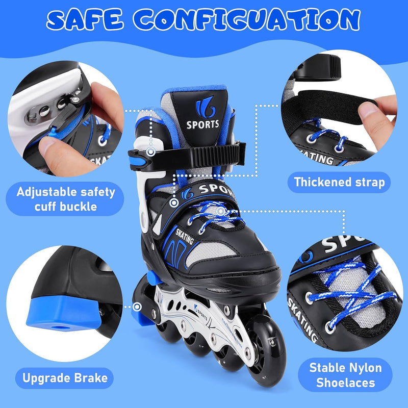 Laad afbeelding in Galerijviewer, Verstelbare inline skates voor kinderen maat 32-36 met lichtgevende wielen – beginners rolschaatsen blauw

