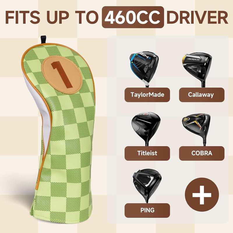 Laden Sie das Bild in Galerie -Viewer, Golfclub-Schutzhüllen, 4 Stück, mit Schachbrettmuster aus Kunstleder, für Driver, Fairwayholz und Hybrid – Golf-Cover – Clubhüllen
