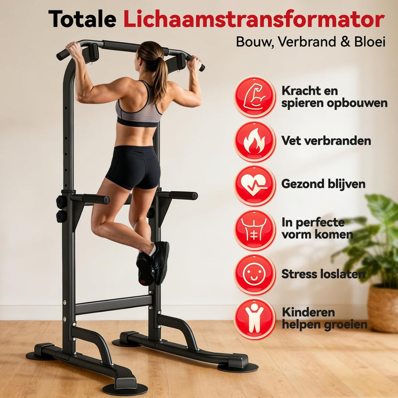 Laden Sie das Bild in Galerie -Viewer, Verstelbare power tower 4-in-1 met optrekstang en dipstation tot 120 kg – krachtstation – fitnessrek
