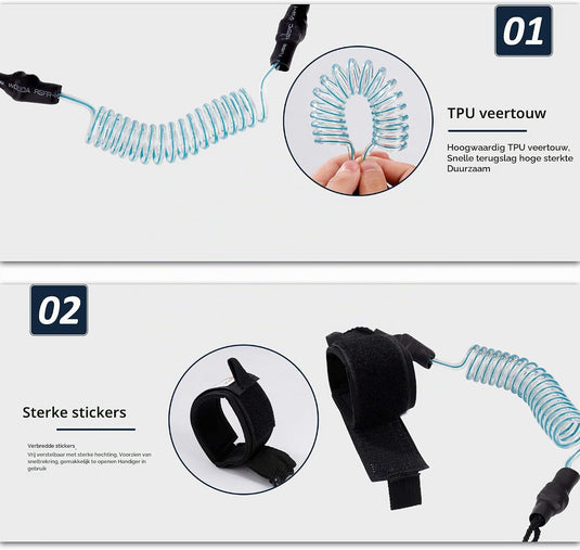 Leash de surf de 1,5 mètre avec boucle réglable à scratch pour bodyboard et paddleboard – cordon de surf – sécurité pour planche