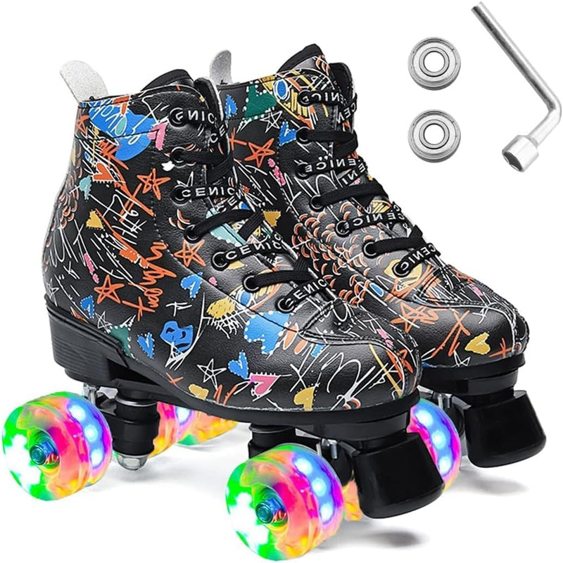 Load image into Gallery viewer, ERNAN Rolschaatsen met 4 wielen, parallelle skates met lichtgevende wielen, klassieke high-top, rolschaatsen voor volwassenen, meisjes, kinderen, beginners, maat 37-43

