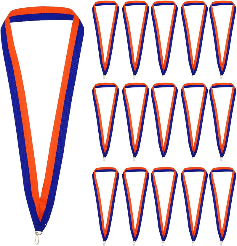 Load image into Gallery viewer, Medaille neklinten 25 stuks 43 x 2,2 cm blauw-oranje met klikclip – award linten – sport accessoires
