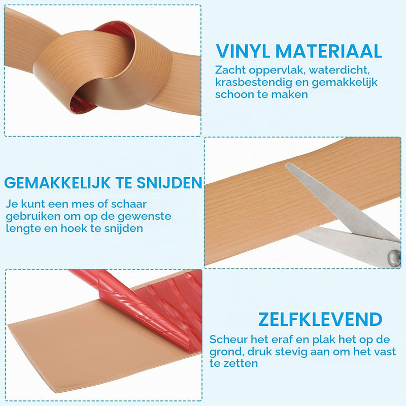 Laden Sie das Bild in Galerie -Viewer, Zelfklevende vloer overgangsstrip 7,6 cm x 1 m - Vinyl laminaat afdekstrip &amp; naadprofiel - Vloerovergangsstrip drempelprofiel
