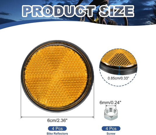 Réflecteurs ronds, 4 pièces, 60 mm, avec fixation par vis M6 – réflecteurs pour véhicules – réflecteurs de sécurité pour moto et remorque