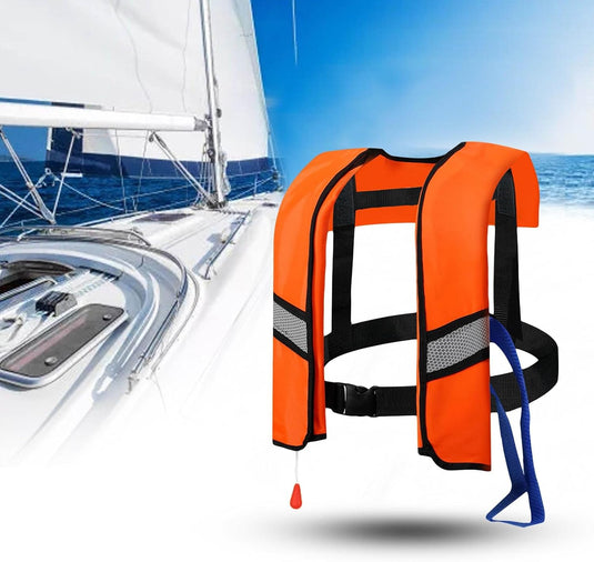 Opblaasbaar reddingsvest met trekkoord reflectoren en fluitje – zwemvest – veiligheidsvest