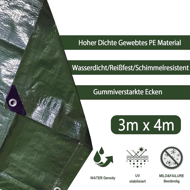 Load image into Gallery viewer, Waterdicht afdekzeil 4 x 5 meter 180 g/m² met ogen groen-zilver – PE dekzeil – beschermzeil
