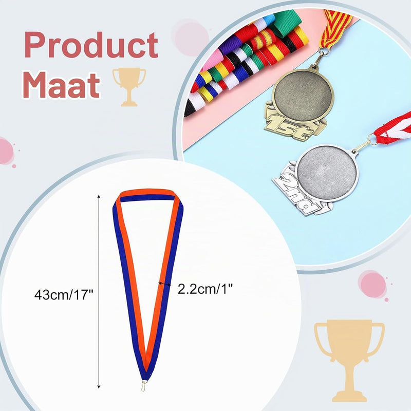 Load image into Gallery viewer, Medaille neklinten 25 stuks 43 x 2,2 cm blauw-oranje met klikclip – award linten – sport accessoires

