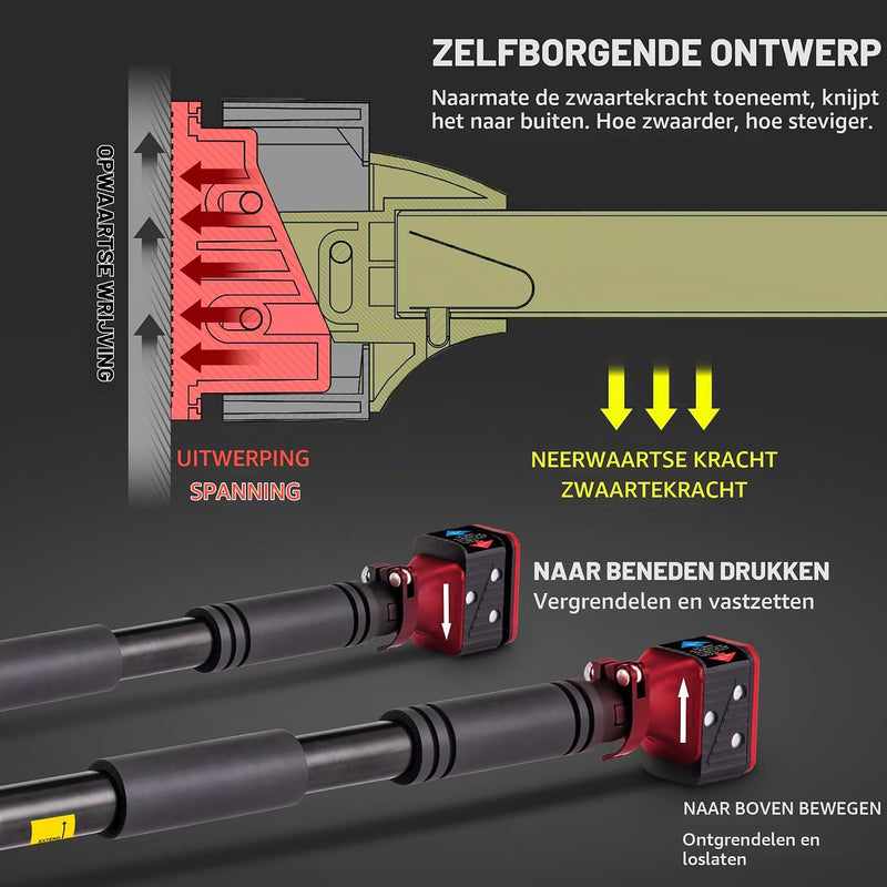 Load image into Gallery viewer, Verstelbare optrekstang voor deurkozijn 70-99 cm tot 150 kg rood – pull-up bar – krachttraining
