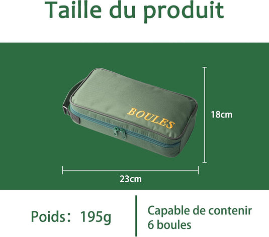 Sac de transport pour jeu de boules, pour 8 boules, en nylon résistant à l’eau avec bandoulière réglable – sac de rangement pour pétanque – accessoires de boules