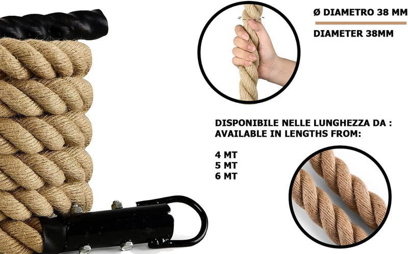 Laden Sie das Bild in Galerie -Viewer, Klimtouw 38 mm van hennep – 4/5/6 m – fitnesstouw voor krachttraining, crosstraining en spiertraining – tot 220 kg
