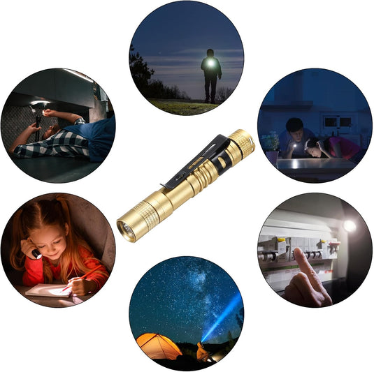 Mini LED zaklamp met clip 91 mm zwart – aluminium penlight – camping en outdoor accessoires