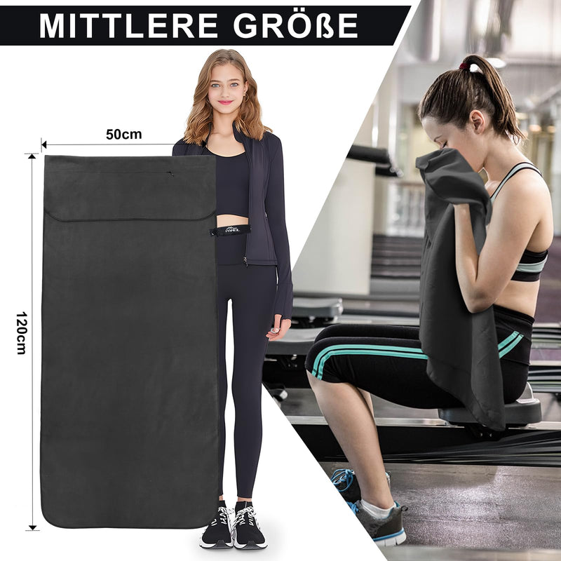 Laden Sie das Bild in Galerie -Viewer, Fitnesshanddoek Microvezel 120x50 cm Sneldrogend met Ritsvak – Sporthanddoek – Reishanddoek
