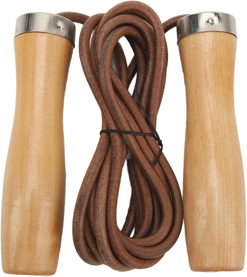 Laad afbeelding in Galerijviewer, Verstelbaar leren springtouw met houten handgrepen
