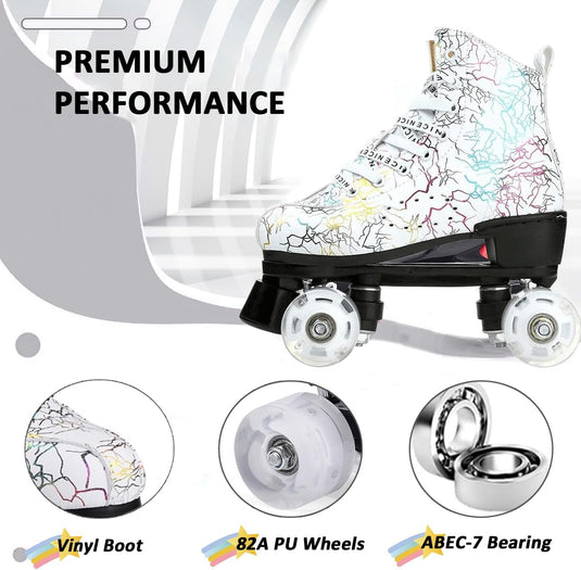 ERNAN Rolschaatsen met 4 wielen, parallelle skates met lichtgevende wielen, klassieke high-top, rolschaatsen voor volwassenen, meisjes, kinderen, beginners, maat 37-43
