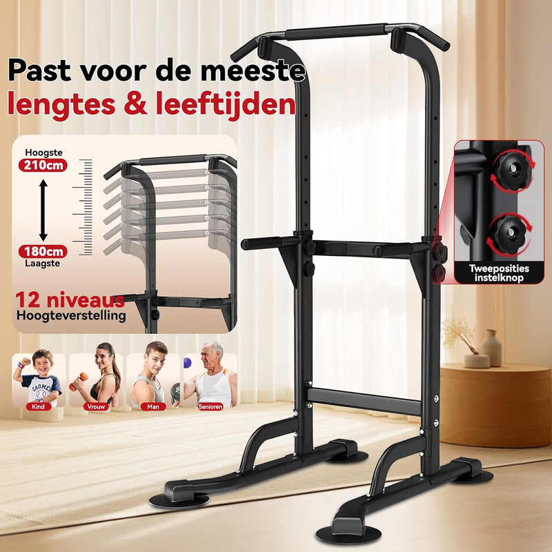 Laden Sie das Bild in Galerie -Viewer, Verstelbare power tower 4-in-1 met optrekstang en dipstation tot 120 kg – krachtstation – fitnessrek
