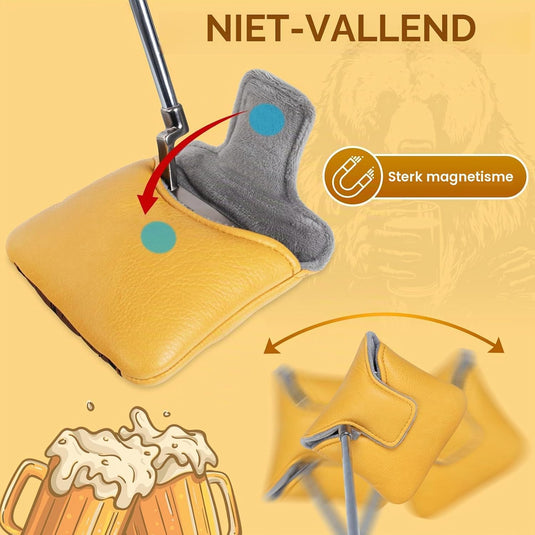 Golf putter beschermhoes met bierdrinkende beer borduurwerk voor DF3 hamerputters – mallet headcover – putterbescherming