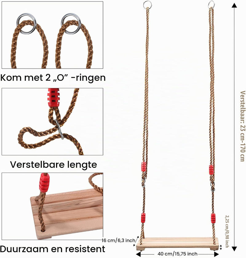 Chargez l'image dans la visionneuse de la galerie, Trapezeschommel met houten stang en gymnastiekringen tot 120 kg – turnringen – schommel accessoires
