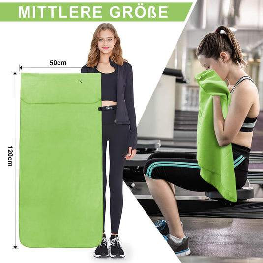 Fitnesshanddoek Microvezel 120x50 cm Sneldrogend met Ritsvak – Sporthanddoek – Reishanddoek