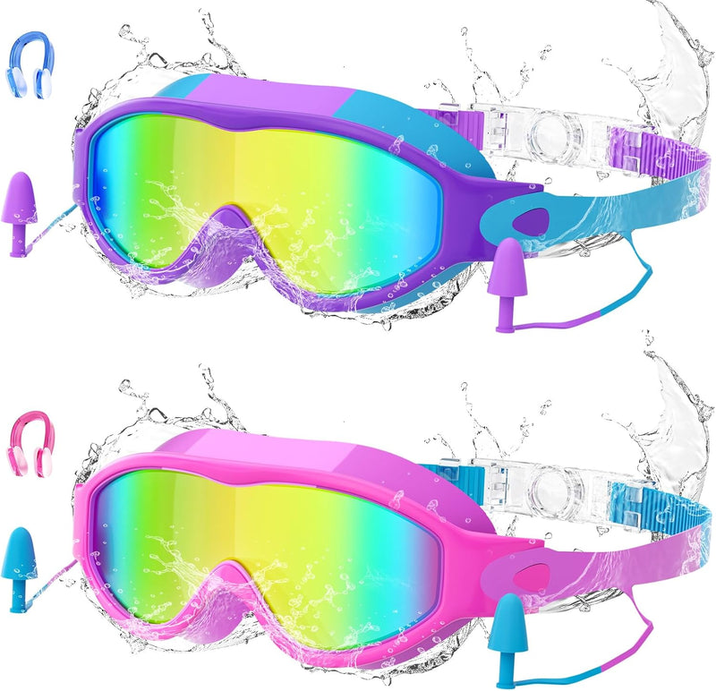 Charger l’image dans la visionneuse de galerie, Lunettes de natation pour enfants, lot de 2, de 6 à 14 ans, avec traitement antibuée et protection UV – équipement de natation – masques de plongée
