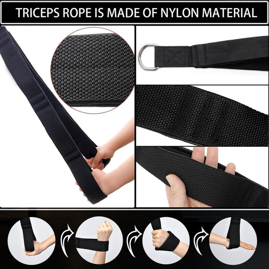 triceps touw fitness apparatuur, krachttraining Spantouw wordt geleverd met opbergtas, Triceps-trainer voor lat pulldowns, geschikt voor triceps krachttraining gym accessoire