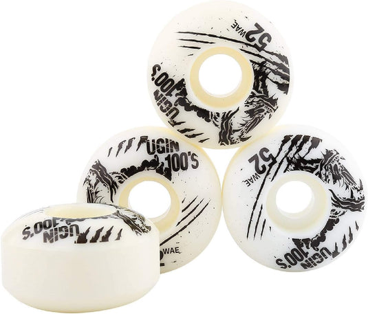 Skateboardwielen 52 x 30 mm 100A PU 4 stuks wit – vervangingswielen – skateboard accessoires