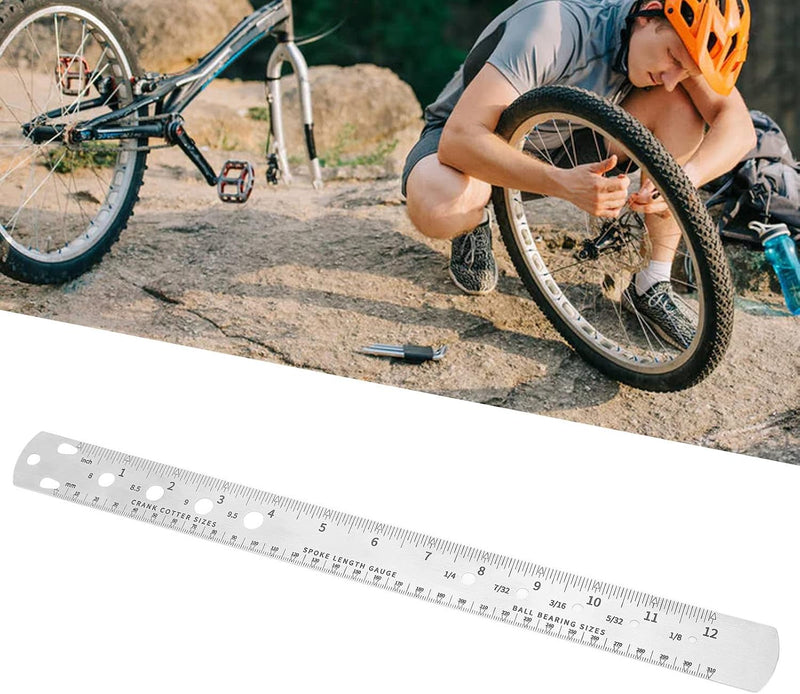 Laden Sie das Bild in Galerie -Viewer, Fahrradspeichenlineal, 360 mm, aus Edelstahl mit beidseitiger Maßskala – Speichenmessgerät – Fahrradpflege
