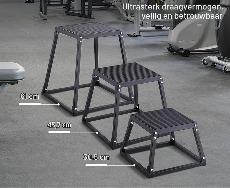 Laden Sie das Bild in Galerie -Viewer, Plyo box set 3 stuks 30 46 en 61 cm van staal tot 227 kg – jump box – plyometrische training
